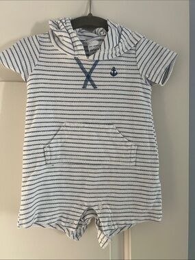 Carter's White and Blue Striped Hooded One-Piece Footie